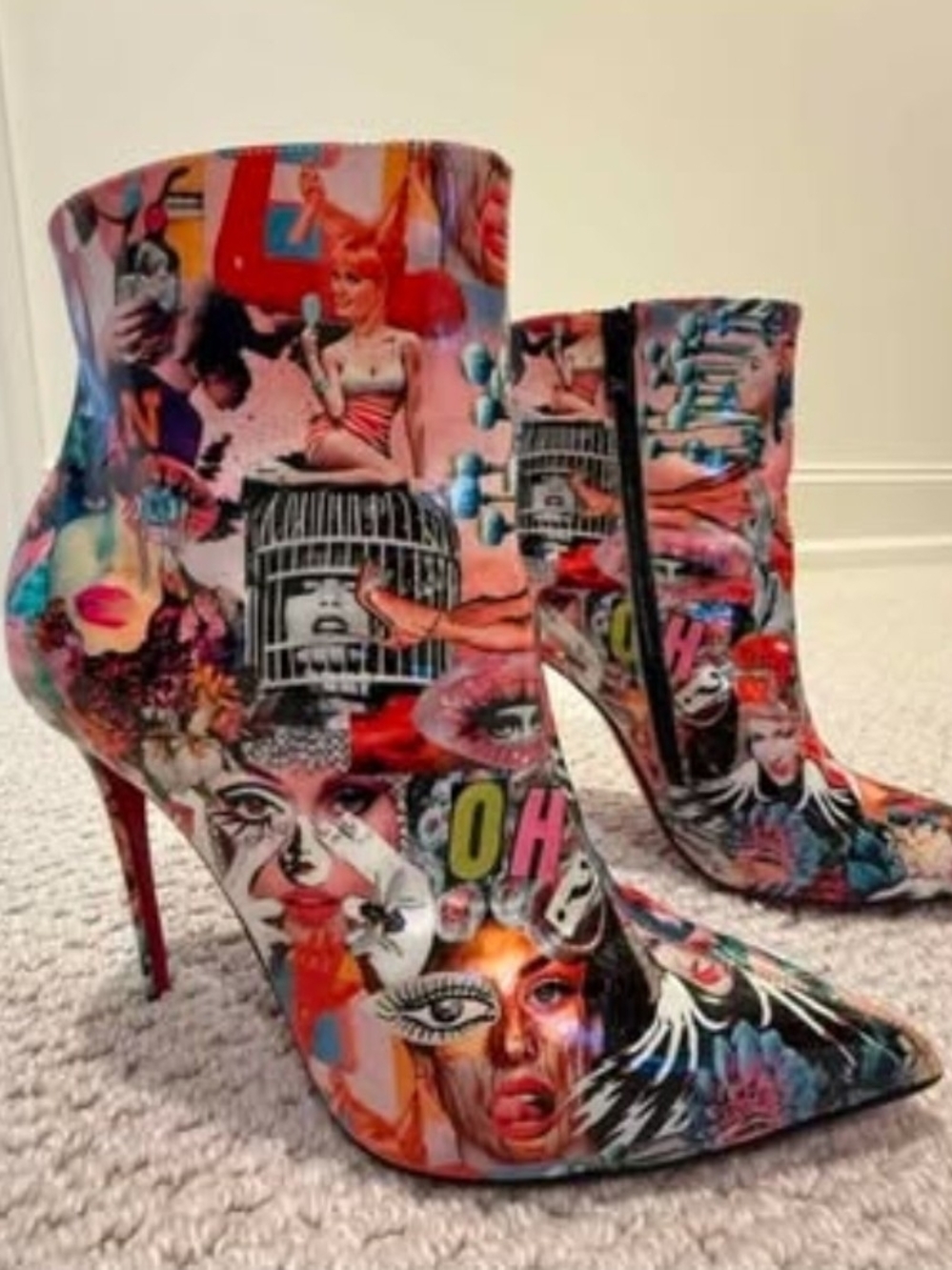 Christian Louboutin Multicolor Pop Art Pointed Toe Ankle Boots